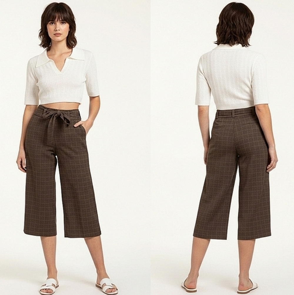 True Vintage Midrise Wide Leg Cropped Belted Sa Pants- By Valia- Size 1